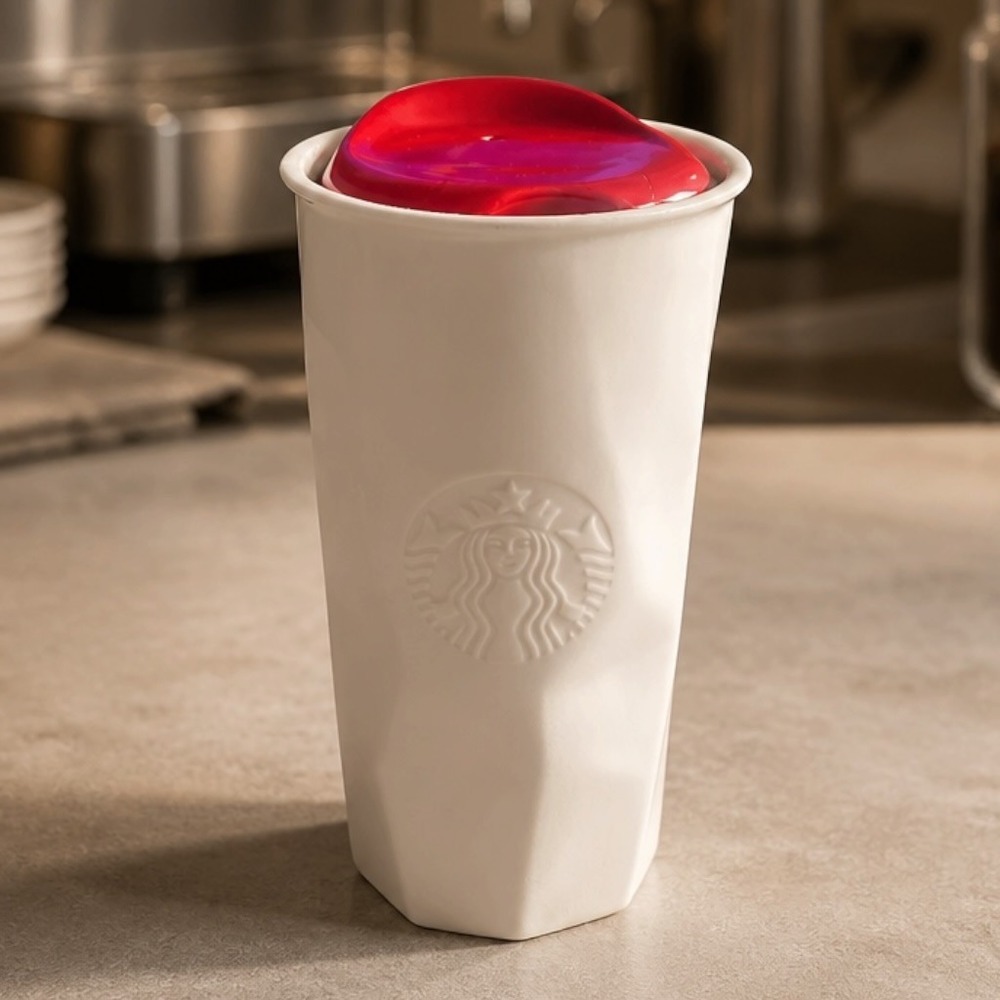 Starbucks 2013 White Faceted Ceramic Double Wall Tumbler 10oz - Read Description